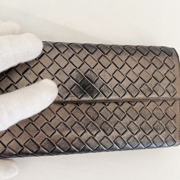 BOTTEGA VENETA Intrecciato Long Wallet Metallic Bronze Leather Womens - Picture 11 of 13